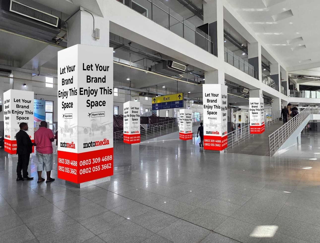 ABV-071 · Airport Lightbox — Nnamdi Azikiwe International Airport, Arrival Reception Hall Pillars advertising face and surrounding environment