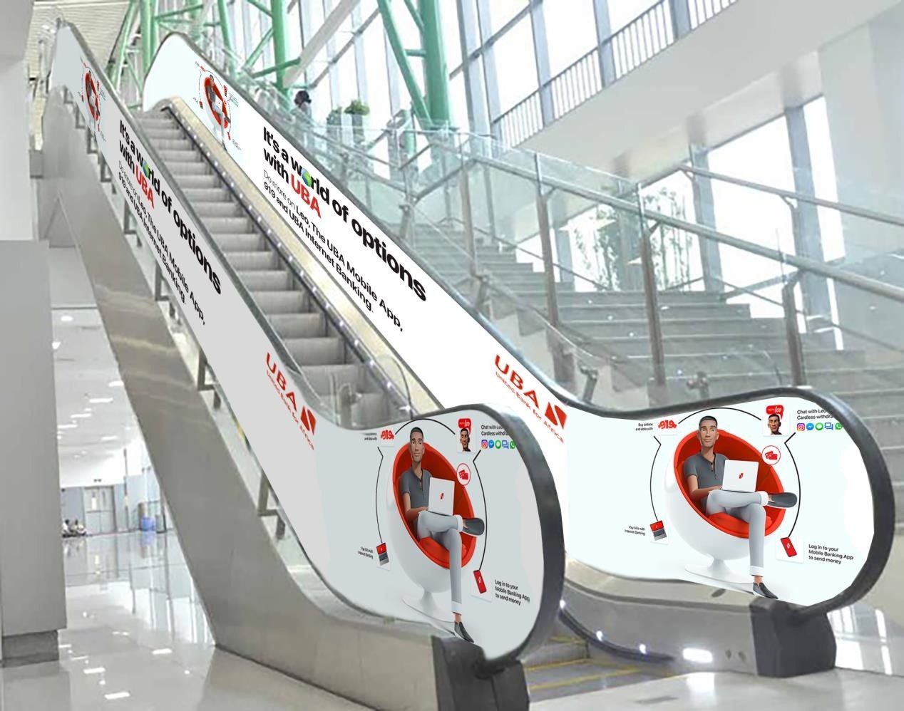 ABV-049 · Airport Escalator Branding — Nnamdi Azikiwe International Airport, Abuja advertising face and surrounding environment