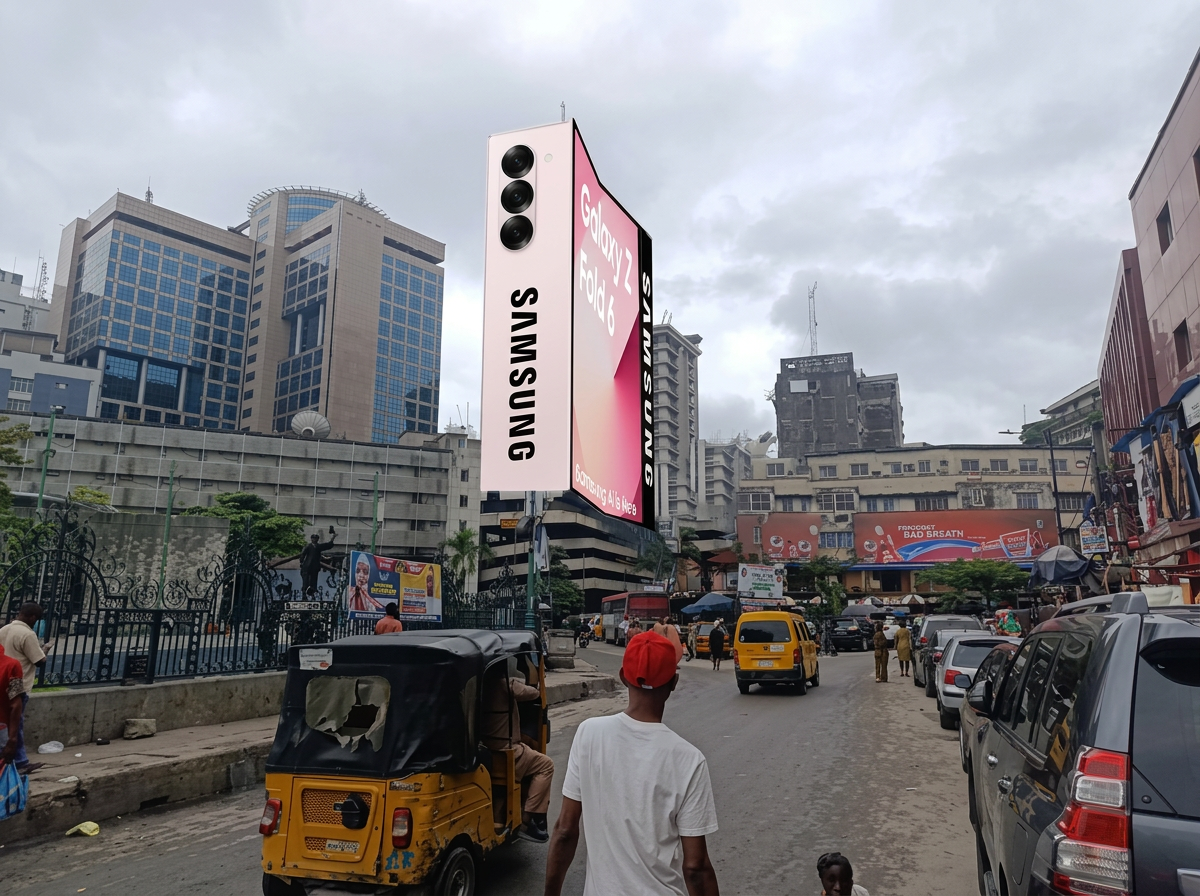 Iconic wall drape – Broad Street by Tinubu Square advertising face and surrounding environment