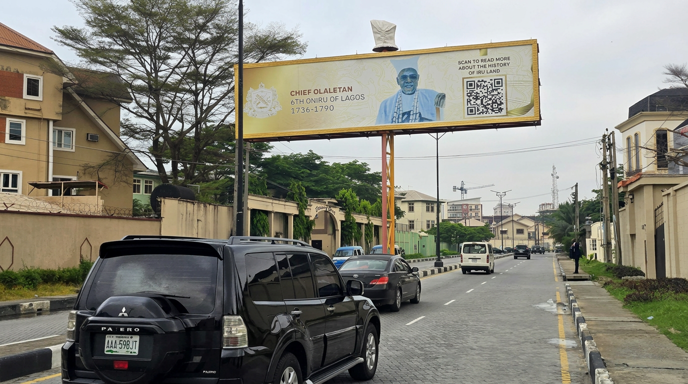 6th Oniru gantry – Chief Yesufu by Princely Court advertising face and surrounding environment