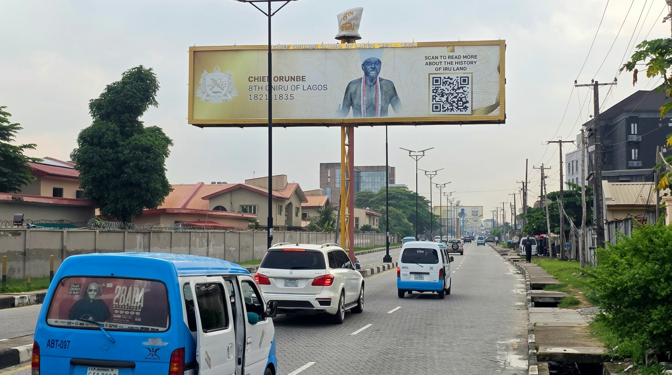 8th Oniru gantry – Chief Yesufu by Atlantic Beach Estate advertising face and surrounding environment