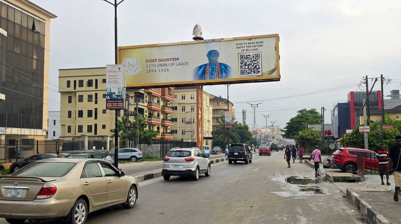 11th Oniru gantry – Akiogun Road by Silver Fox Club advertising face and surrounding environment