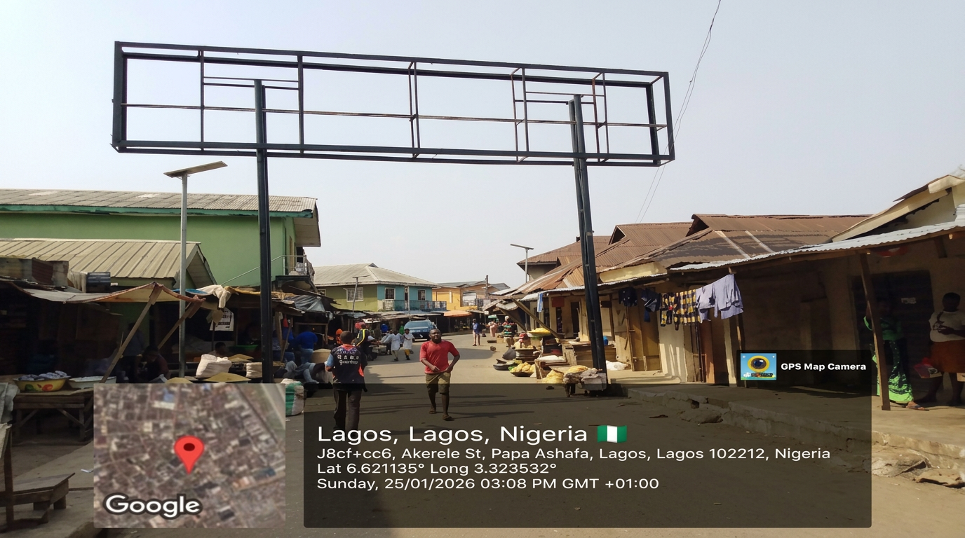 Agege market arcade – Akerele Street (Side A) advertising face and surrounding environment