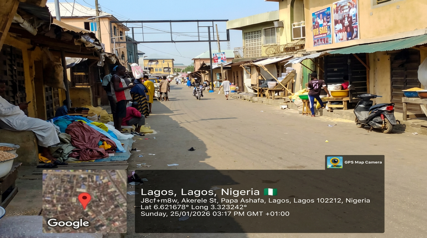 Agege market arcade – Akerele Street (Side B) advertising face and surrounding environment