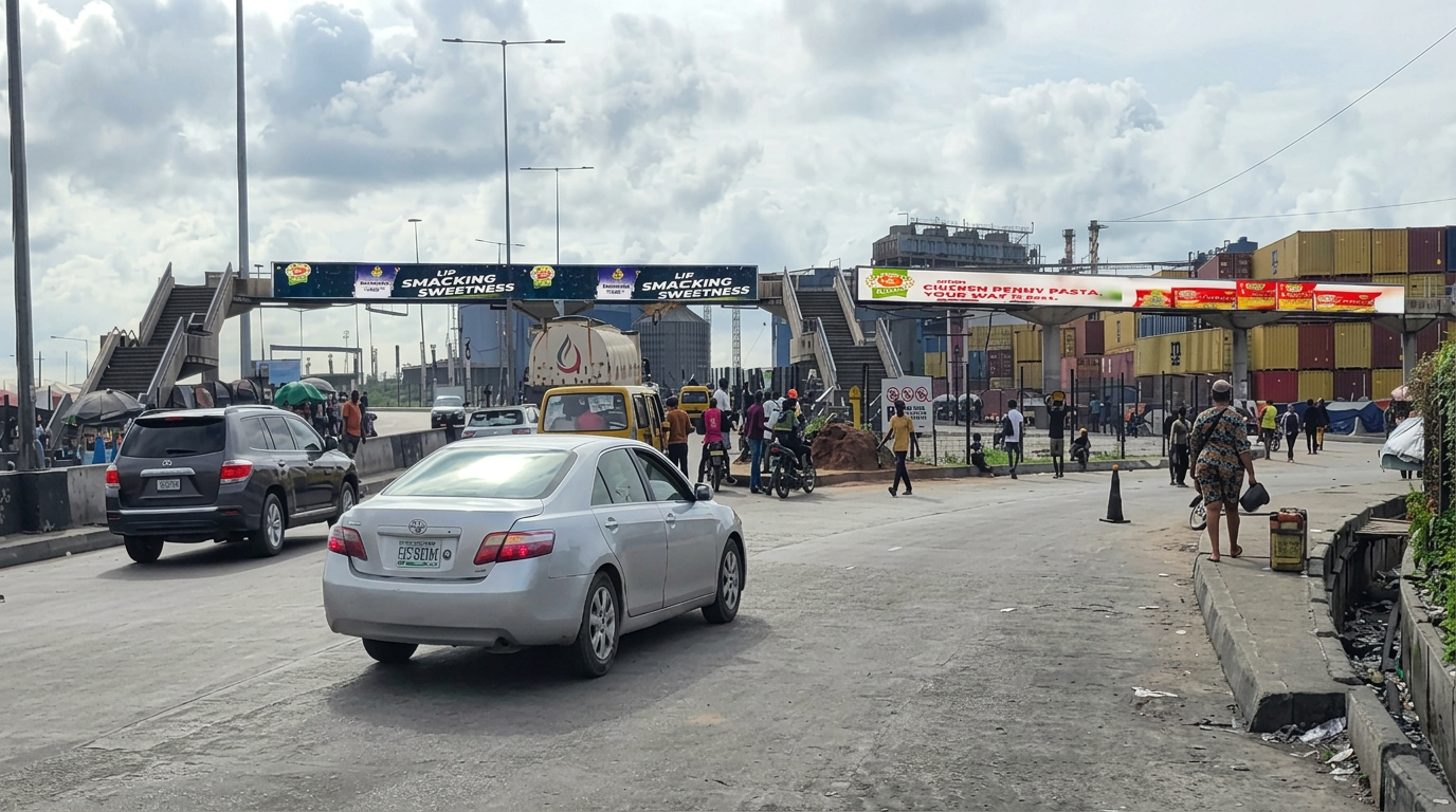 Bridge panel – Tin Can 2nd Gate FTF Mile 2 (23m) advertising face and surrounding environment