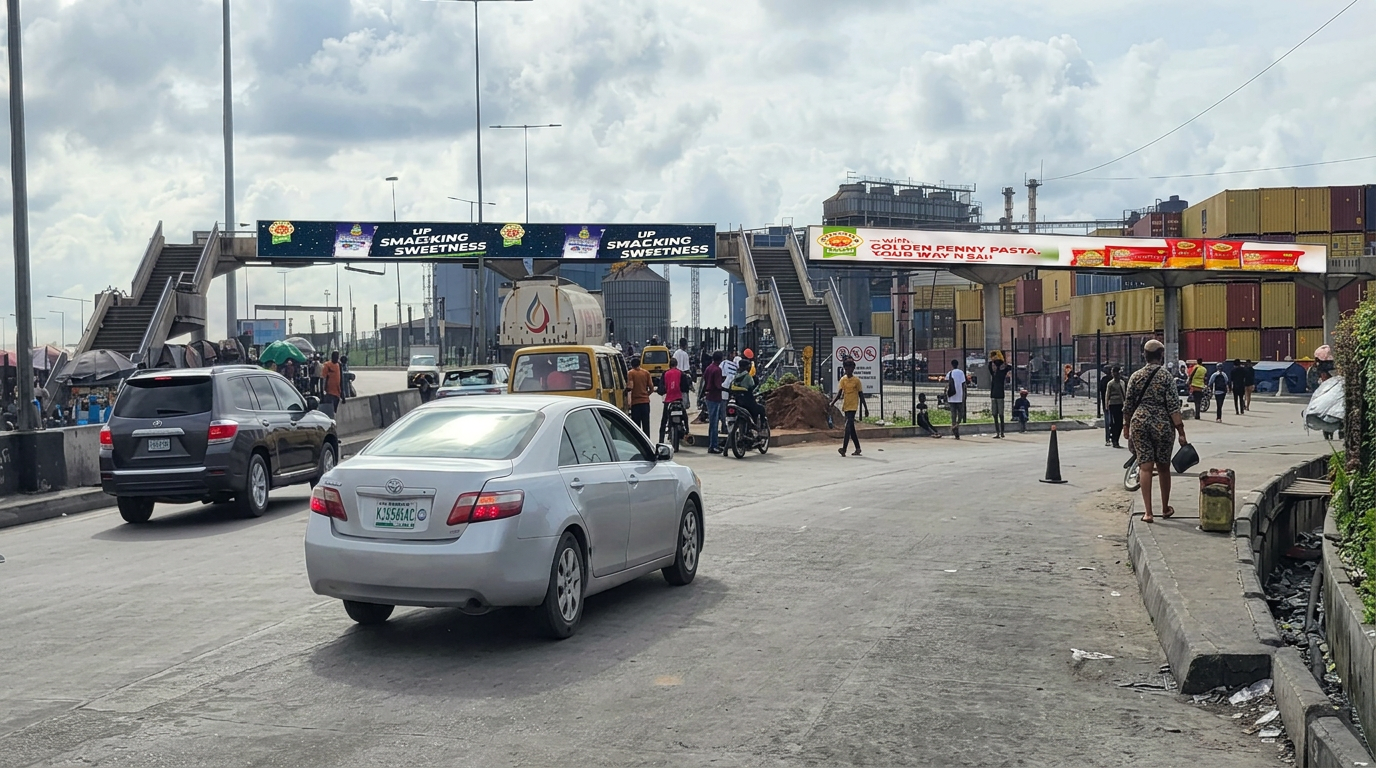 Bridge panel – Tin Can 2nd Gate FTF Mile 2 (36m) advertising face and surrounding environment