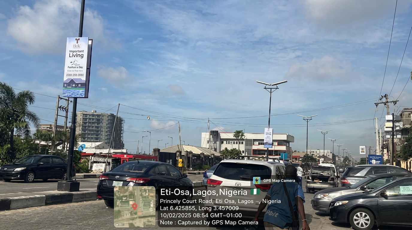 Lamp poles – Chief Yesufu Abiodun Oniru Road (Trinity Towers to Rainoil) advertising face and surrounding environment