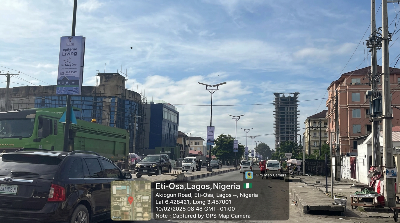 Lamp poles – Akiogun Road, Oniru Private Estate advertising face and surrounding environment