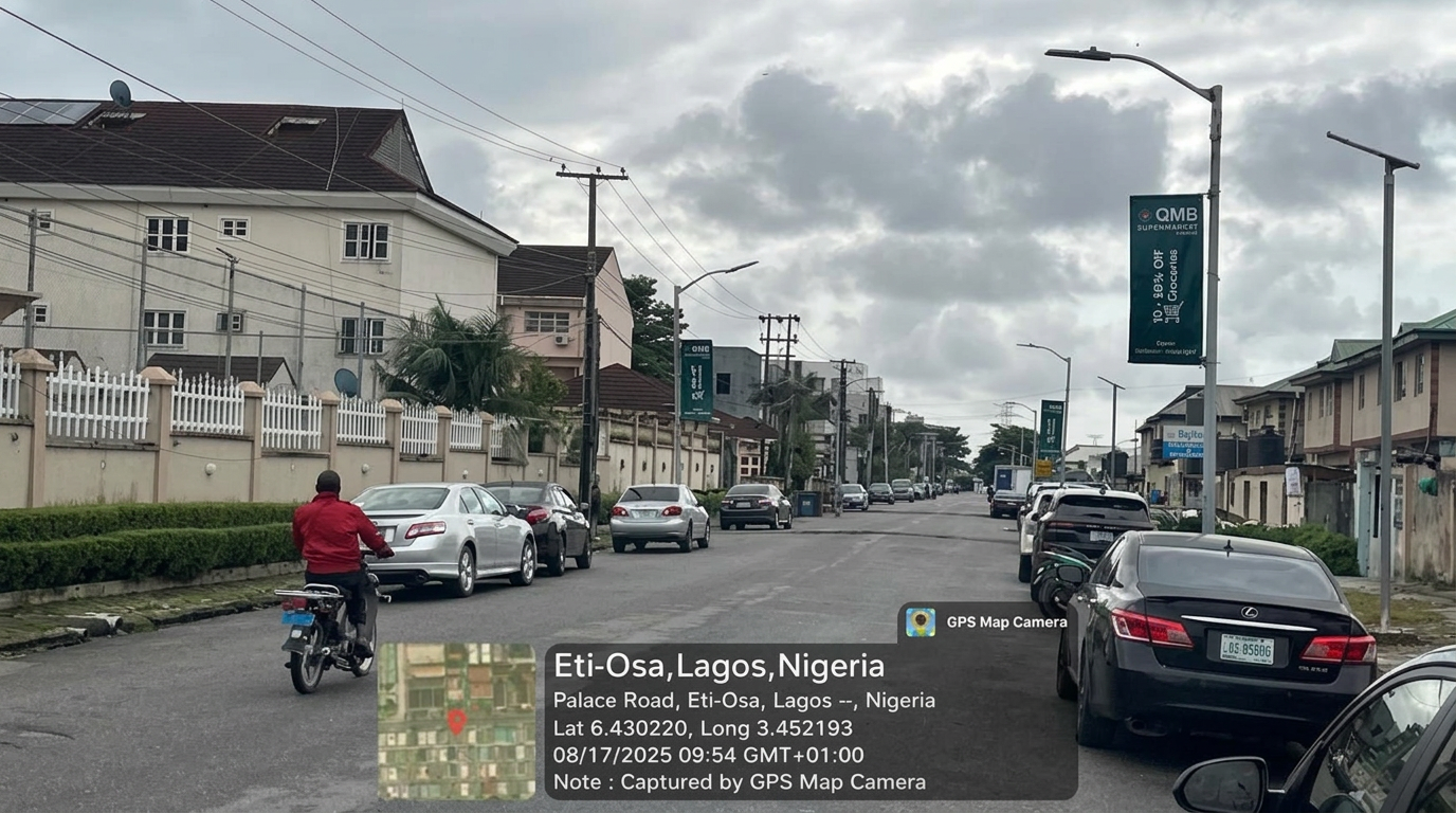 Lamp poles – Palace Road, Oniru advertising face and surrounding environment