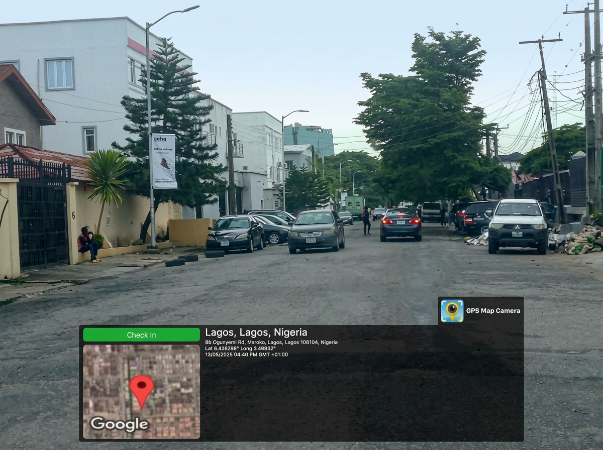 Lamp poles – Ogunyemi Road opp. Oniru's Palace advertising face and surrounding environment