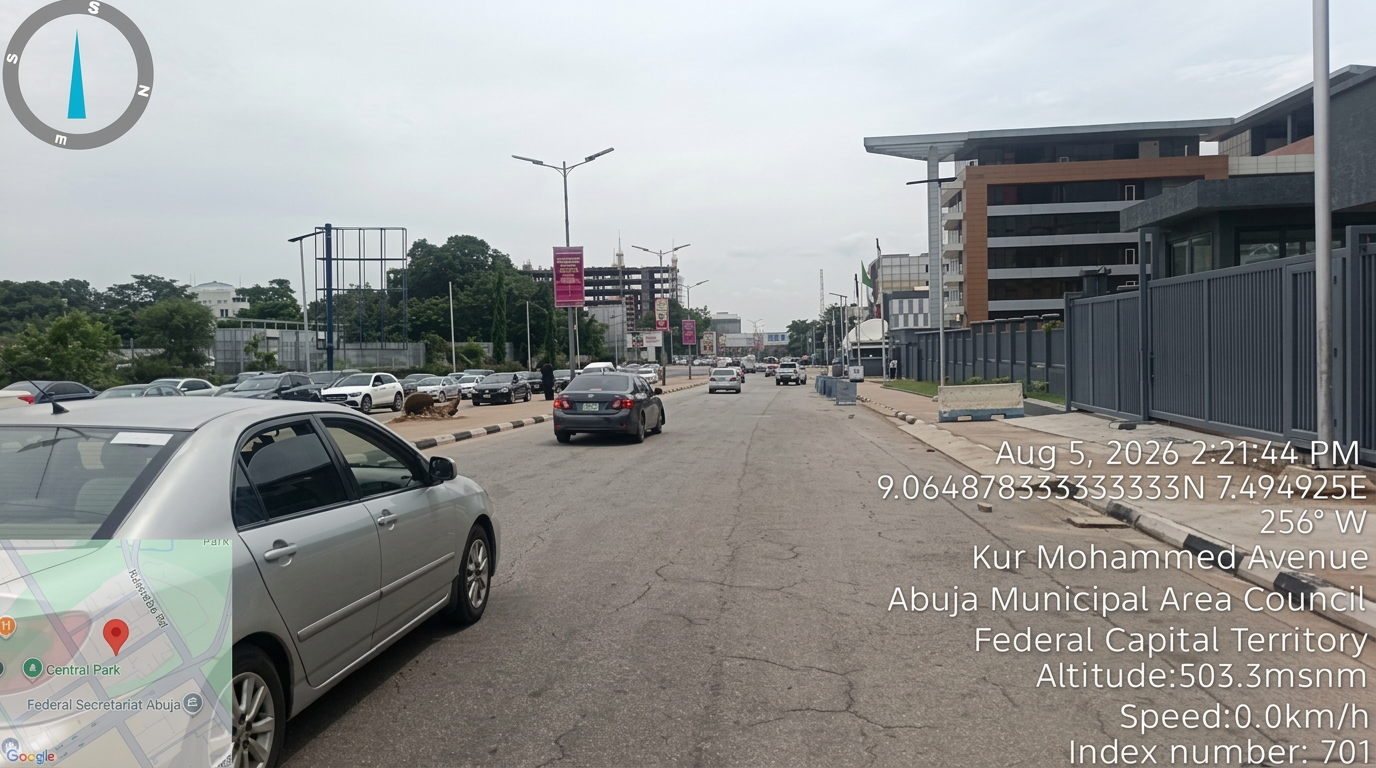Portrait – Kur Mohammed Ave by NRS building FTF Central Park advertising face and surrounding environment